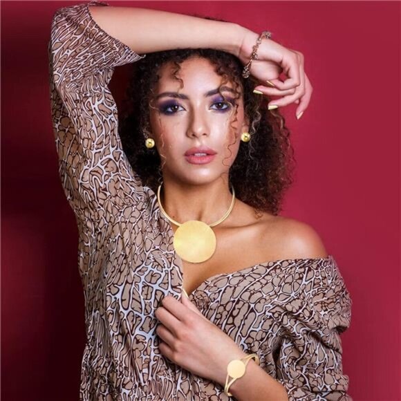 3 Pcs Jewelry Set Gold Choker Earrings Bracelet Statement Necklace - Picture 5 of 8